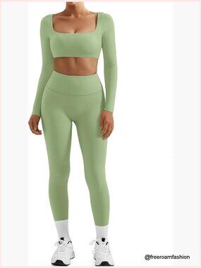 2 Piece Workout Sets Compression Tummy Control Leggings with Pockets Long
